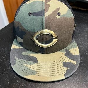 New Era Cincinnati Reds Camouflage Cap with Brass Emblem 7-3/4